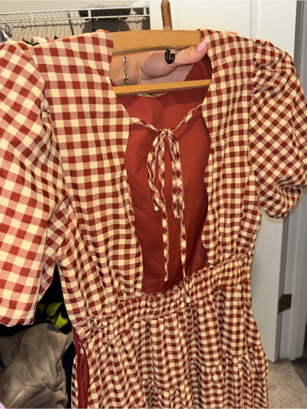 En Saison Brown and Cream Gingham Midi Dress - Picture 3 of 4